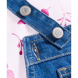 Babyhug Single Jersey Knit Half Cap Sleeves Dungaree & T-Shirt with Butterfly Print - Pink & Blue