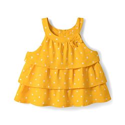 Babyhug Single Jersey Knit Sleeveless Top & Denim Shorts Set With Polka Dot Print & Bow Applique - Yellow