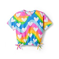 Babyhug Single Jersey Knit Half Sleeves Top & Denim Shorts Set With Heart Print - Blue