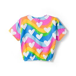 Babyhug Single Jersey Knit Half Sleeves Top & Denim Shorts Set With Heart Print - Blue