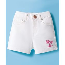 Babyhug Single Jersey Knit Half Sleeves Top & Shorts Set With Tropical Print - Pink & White