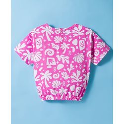 Babyhug Single Jersey Knit Half Sleeves Top & Shorts Set With Tropical Print - Pink & White