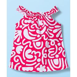Babyhug Single Jersey Knit Sleeveless Printed Top & Denim Shorts Set - Dark Pink & White