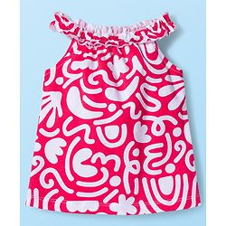 Babyhug Single Jersey Knit Sleeveless Printed Top & Denim Shorts Set - Dark Pink & White