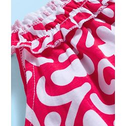 Babyhug Single Jersey Knit Sleeveless Printed Top & Denim Shorts Set - Dark Pink & White