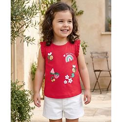 Babyhug Single Jersey Knit Sleeveless Top & Shorts Set with Tropical Theme Print - Red & White
