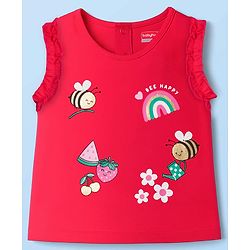 Babyhug Single Jersey Knit Sleeveless Top & Shorts Set with Tropical Theme Print - Red & White