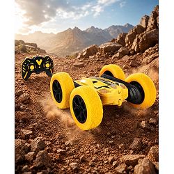 Babyhug Double Flip 360° Stunt Car with Lights - Yellow| 4 Wheel Drive Drift High Speed RC Car| Double Sided Rotating Wheels| 2.4 GHz Long Range Remote| Type-C Charging| Best Gift for 4+ Year Kids