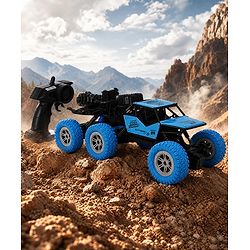 Babyhug Off Roader RC Car with Mist Smoke Spray - Blue| 6-Wheel Drive System| Monster Car Designed for All Terrain| 2.4 GHz Long Range Remote| Type-C Charging| Best Gift for 4+ Year Kids