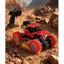 Babyhug Mud Master and Rechargeable RC Car - Red| 4-Wheel Drive System| Designed for All Terrain| Long Range 2.4 GHz Remote| BIS Certified| Gifting Toy| Type-C Charging| Best Gift for 4+ Year Kids
