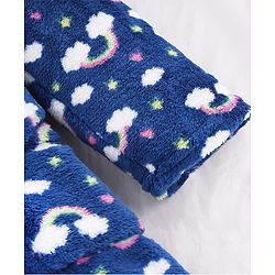 Babyhug Knit Full Sleeves Hooded Bathrobe with Rainbow Print - Navy Blue