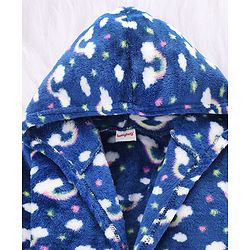Babyhug Knit Full Sleeves Hooded Bathrobe with Rainbow Print - Navy Blue