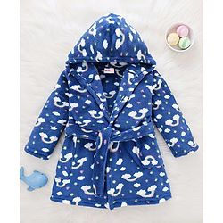 Babyhug Knit Full Sleeves Hooded Bathrobe with Rainbow Print - Navy Blue