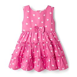 Babyhug Cotton Woven Sleeveless Frock With Heart Print & Bow Applique - Pink