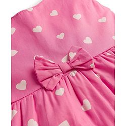 Babyhug Cotton Woven Sleeveless Frock With Heart Print & Bow Applique - Pink