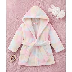 Babyhug Velour Knit Full Sleeves Tie Dyed Hooded Bathrobe - Multicolour