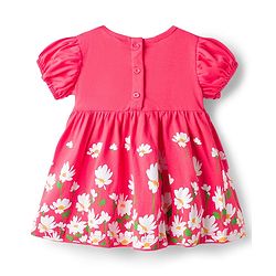 Babyhug Single Jersey Knit Half Sleeves Frock With Floral Print - Dark Pink