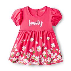 Babyhug Single Jersey Knit Half Sleeves Frock With Floral Print - Dark Pink
