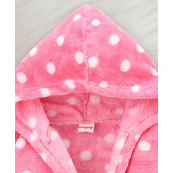 Babyhug Knit Full Sleeves Hooded Bathrobe with Polka Dot Print - Pink