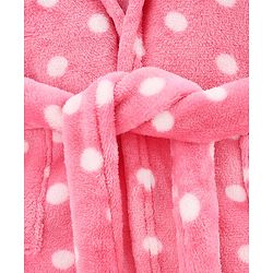 Babyhug Knit Full Sleeves Hooded Bathrobe with Polka Dot Print - Pink
