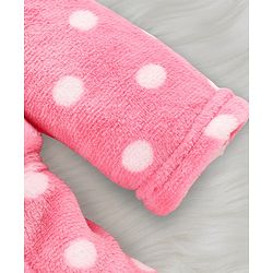 Babyhug Knit Full Sleeves Hooded Bathrobe with Polka Dot Print - Pink