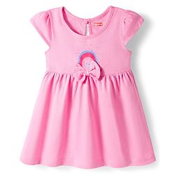 Babyhug Single Jersey Knit Cap Sleeves Frock Floral & Bees Print Pack of 2 -  Blue & Pink