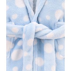 Babyhug Knit Full Sleeves Hooded Bathrobe with Polka Dot Print - Light Blue