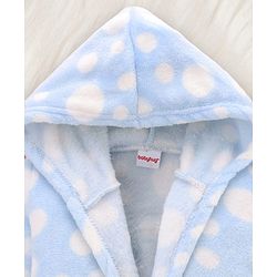 Babyhug Knit Full Sleeves Hooded Bathrobe with Polka Dot Print - Light Blue