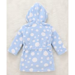 Babyhug Knit Full Sleeves Hooded Bathrobe with Polka Dot Print - Light Blue