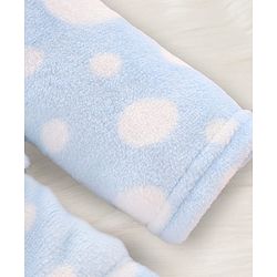 Babyhug Knit Full Sleeves Hooded Bathrobe with Polka Dot Print - Light Blue