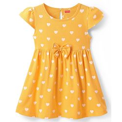 Babyhug Single Jersey Knit Cap Sleeves Heart & Floral Printed Frocks With Bow Applique Pack of 2 - Multicolor