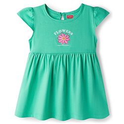 Babyhug Single Jersey Knit Cap Sleeves Frock With Floral Print Pack Of 2 - Light Green & White