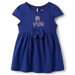 Babyhug 100% Cotton Knit Half Sleeves Floral Printed Frock With Bow Pack Of 2 - Multicolour