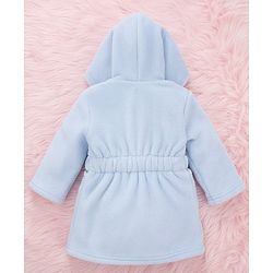 Babyhug Knit Full Sleeves Solid Color Hooded Bathrobe with Ear Applique - Light Blue