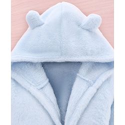 Babyhug Knit Full Sleeves Solid Color Hooded Bathrobe with Ear Applique - Light Blue