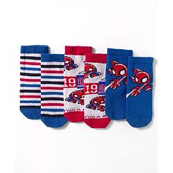 Cute Walk by Babyhug Marvel Non Terry Knit Ankle Length Anti Bacterial Socks With Spider-Man Graphics Pack of 3 - Multicolor