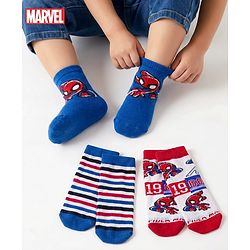 Cute Walk by Babyhug Marvel Non Terry Knit Ankle Length Anti Bacterial Socks With Spider-Man Graphics Pack of 3 - Multicolor