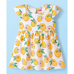 Babyhug Single Jersey Knit Cap Sleeves Frock Floral & Polka Dot Print Pack of 2 - White & Pink