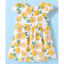 Babyhug Single Jersey Knit Cap Sleeves Frock Floral & Polka Dot Print Pack of 2 - White & Pink
