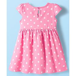 Babyhug Single Jersey Knit Cap Sleeves Frock Floral & Polka Dot Print Pack of 2 - White & Pink