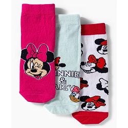 Cute Walk by Babyhug Disney Knit Ankle Length Socks With Minnie Mouse Graphics Pack Of 3 - Dark Pink White & Sea Green