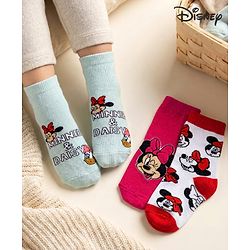 Cute Walk by Babyhug Disney Knit Ankle Length Socks With Minnie Mouse Graphics Pack Of 3 - Dark Pink White & Sea Green