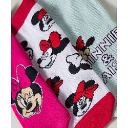 Cute Walk by Babyhug Disney Knit Ankle Length Socks With Minnie Mouse Graphics Pack Of 3 - Dark Pink White & Sea Green