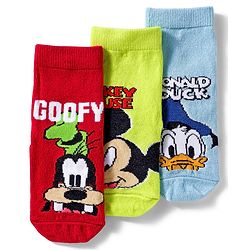 Cute Walk by Babyhug Disney  Knit Ankle Length Anti Bacterial Socks With Mickey Mouse & Friends Print Pack Of 3 - Red Light Blue & Yellow