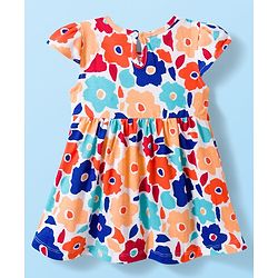 Babyhug Single Jersey Knit Cap Sleeves Frocks With Floral & Smile Print Pack of 2 - Multicolor