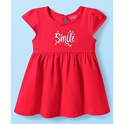 Babyhug Single Jersey Knit Cap Sleeves Frocks With Floral & Smile Print Pack of 2 - Multicolor