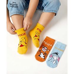 Cute Walk by Babyhug Disney Knit Ankle Length Anti Bacterial  Socks With Tiger Design Pack Of 3 - Orange Blue & Yellow