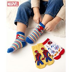 Cute Walk by Babyhug Non Terry Knit Anti Bacterial Ankle Length Socks With Spider Man Graphic Pack Of 3 - Multicolour