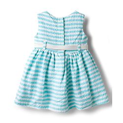 Babyhug Cotton Woven Sleeveless Striped Frock With Belt - Light Blue