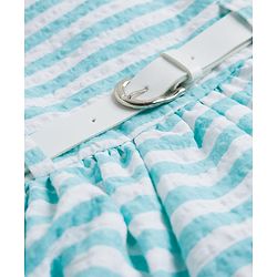 Babyhug Cotton Woven Sleeveless Striped Frock With Belt - Light Blue